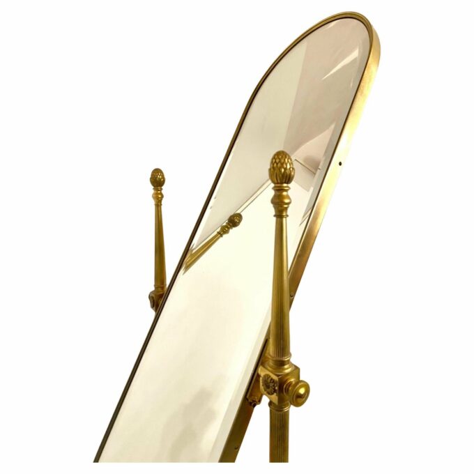 Classic baroque style Brass floor mirror, Italy 1950