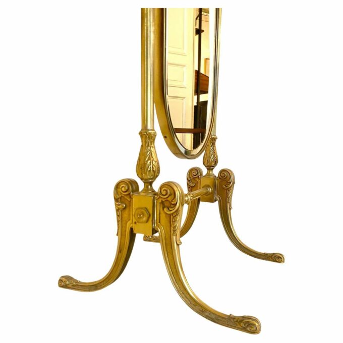 Classic baroque style Brass floor mirror, Italy 1950