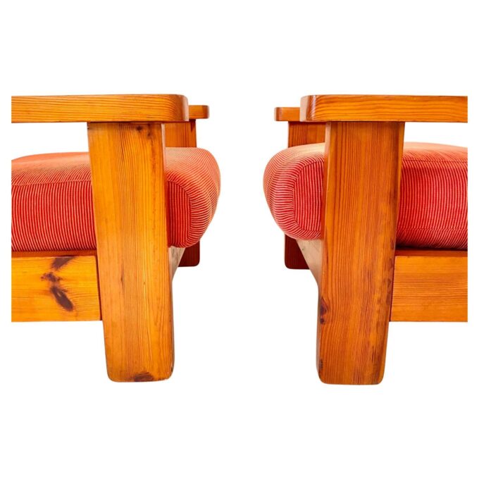 Two Mid Century Modern Vintage Wood and Red Velvet Armchairs