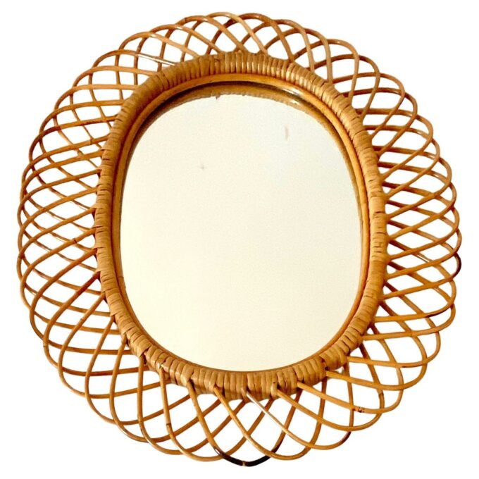 Midcentury Modern Large Sunburst Bamboo Mirror, Italy 1960s