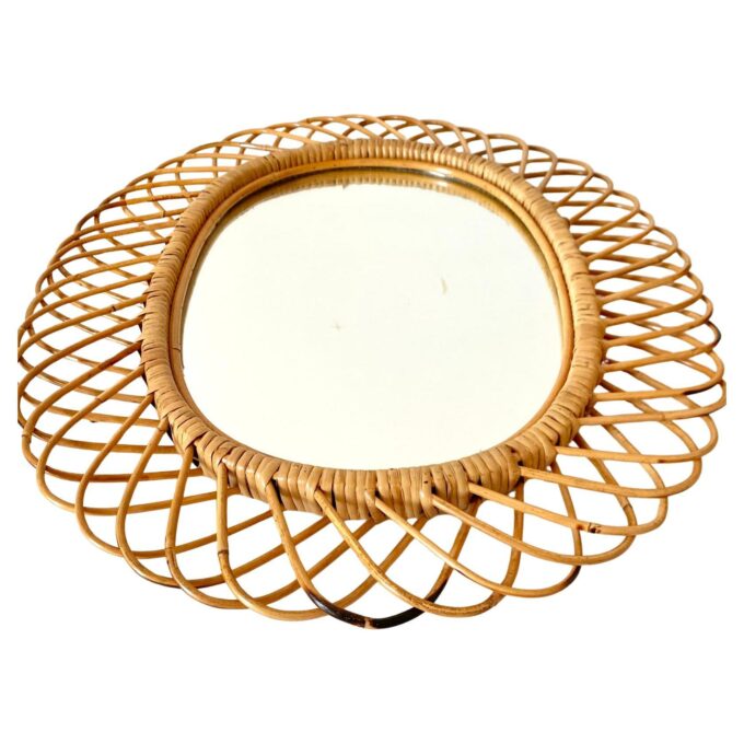 Midcentury Modern Large Sunburst Bamboo Mirror, Italy 1960s