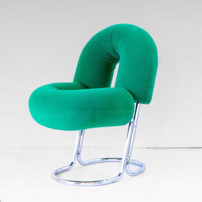 Space Age Italian Modern Desk Chair In Green Velvet and Chromed Metal - Image 2