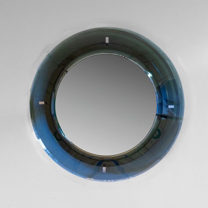 Midcentury Modern Beveled Round Wall Mirror, Veca, Italy 1970s
