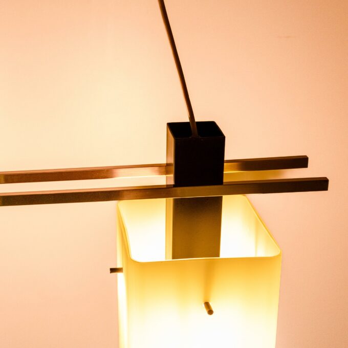 1960s Italian Stilnovo Ceiling Pendant with Opaline Glass Shades and Brass Details - Image 10