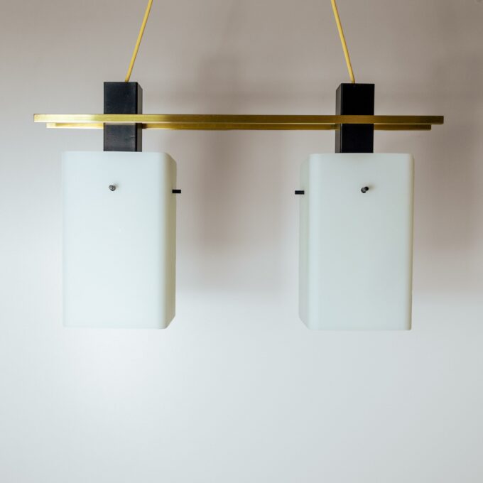1960s Italian Stilnovo Ceiling Pendant with Opaline Glass Shades and Brass Details - Image 3