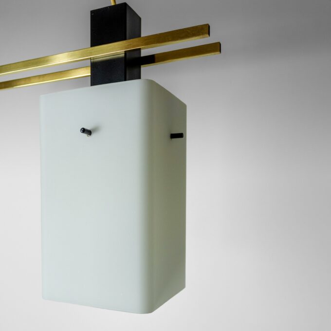 1960s Italian Stilnovo Ceiling Pendant with Opaline Glass Shades and Brass Details - Image 7