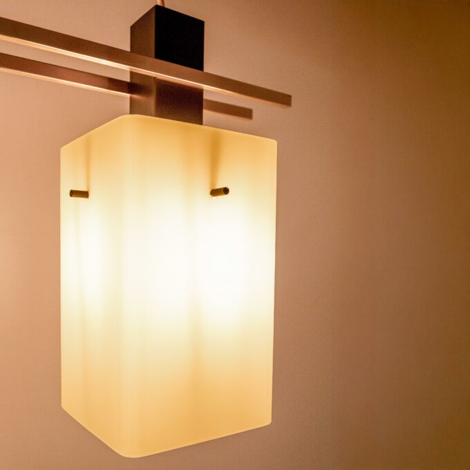 1960s Italian Stilnovo Ceiling Pendant with Opaline Glass Shades and Brass Details - Image 9