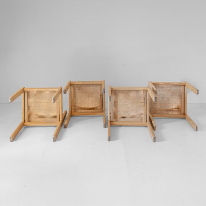 Set of Four Italian Oak Dining Chairs with Vienna Straw Seats, 1970s - Image 4
