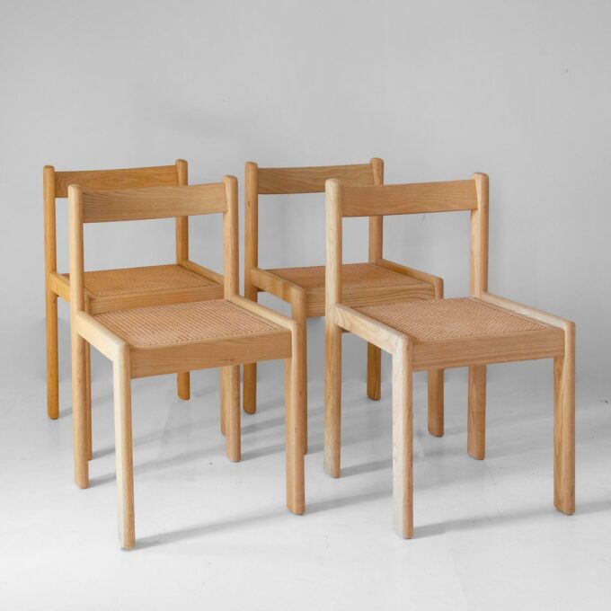 Set of Four Italian Oak Dining Chairs with Vienna Straw Seats, 1970s - Image 5