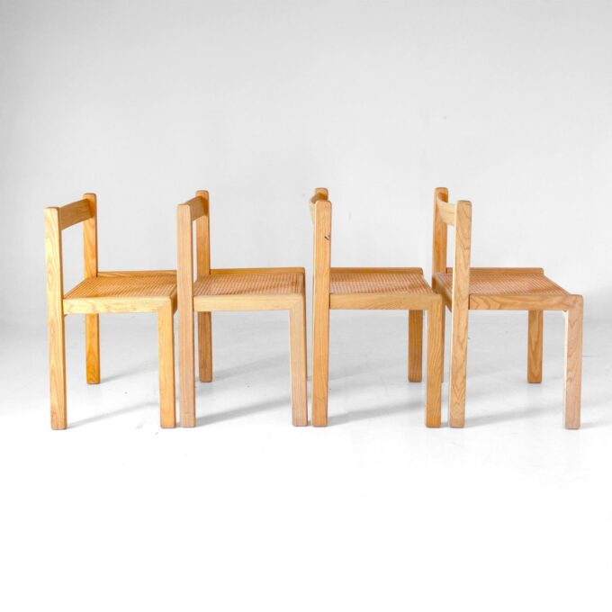 Set of Four Italian Oak Dining Chairs with Vienna Straw Seats, 1970s - Image 2