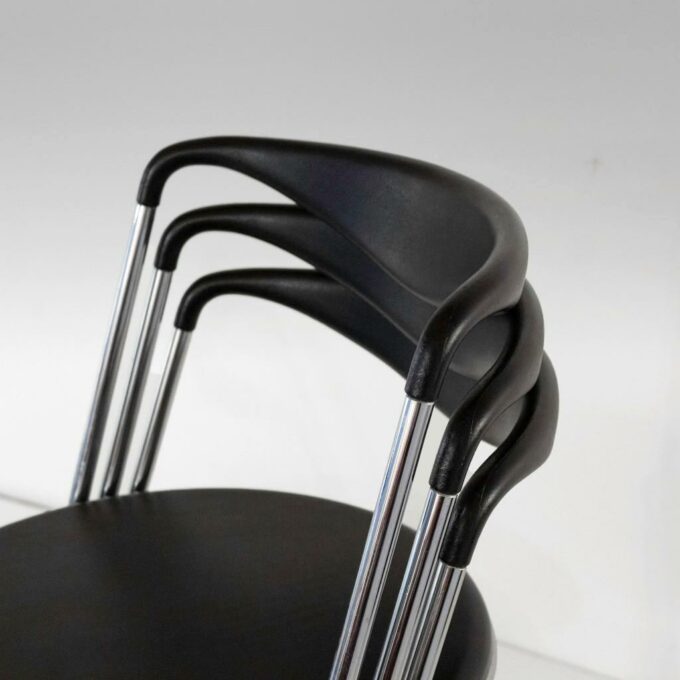 Industrial Stackable Dining Chairs in the style of Hans Eichenberger, set of four - Image 11