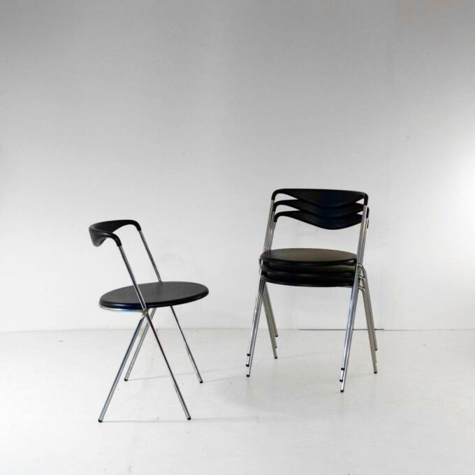 Industrial Stackable Dining Chairs in the style of Hans Eichenberger, set of four