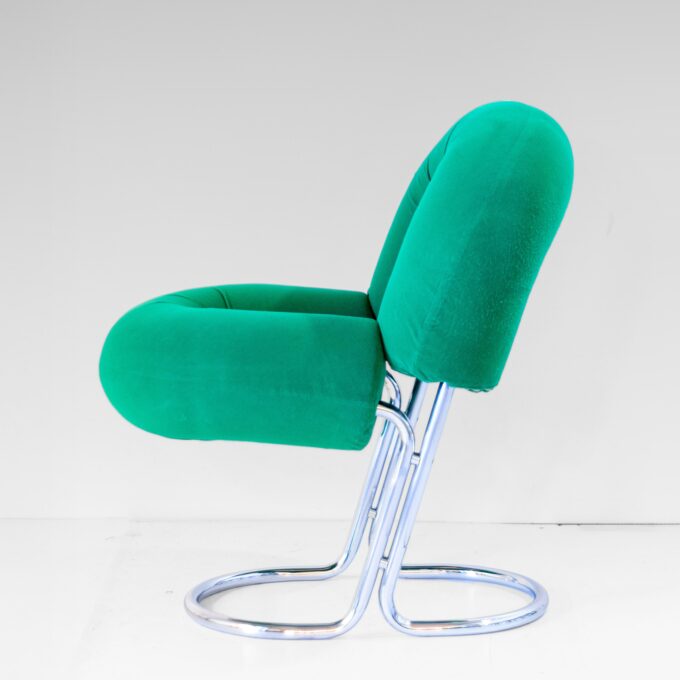 Space Age Italian Modern Desk Chair In Green Velvet and Chromed Metal - Image 3