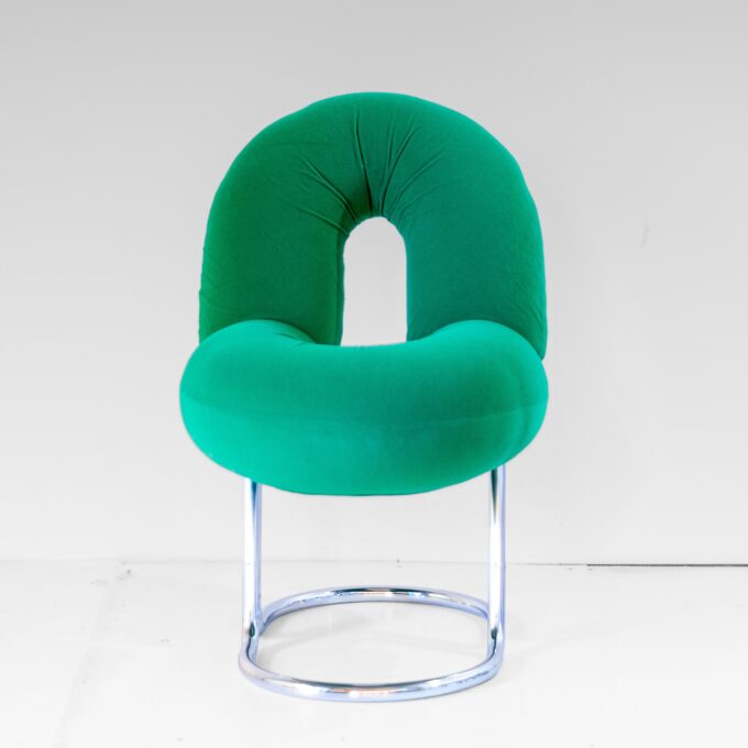 Space Age Italian Modern Desk Chair In Green Velvet and Chromed Metal - Image 6