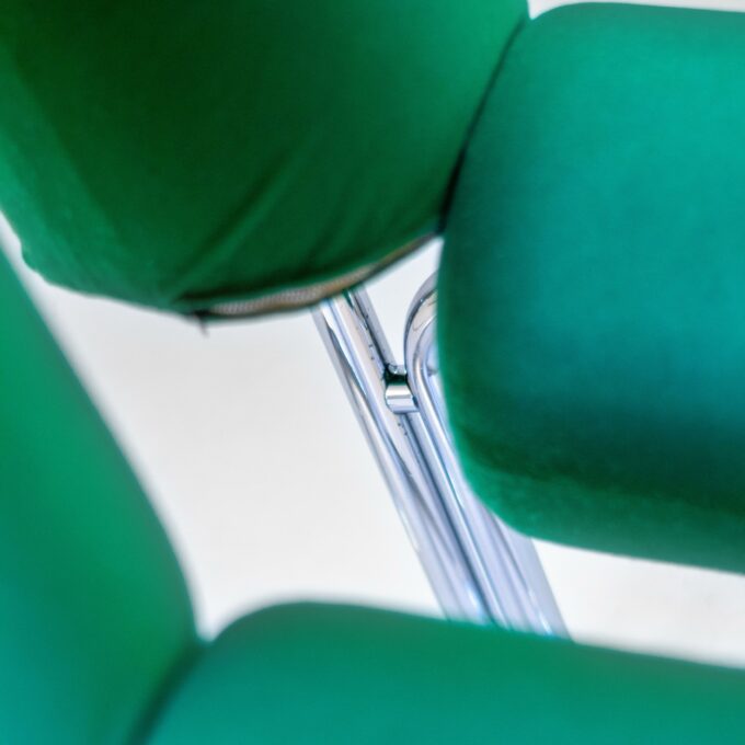 Space Age Italian Modern Desk Chair In Green Velvet and Chromed Metal - Image 8