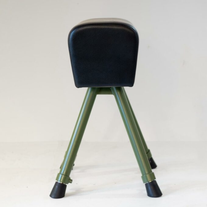 Mid-Century Modern Industrial Vaulting Horse Bench, Green Metal & Black Leather - Image 4