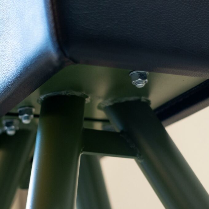 Mid-Century Modern Industrial Vaulting Horse Bench, Green Metal & Black Leather - Image 5