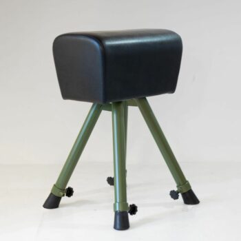 Mid-Century Modern Industrial Vaulting Horse Bench, Green Metal & Black Leather